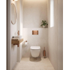 Pack WC QeramiQ Dely Swirl Compact - réservoir encastrable Geberit UP320 - avec bâti-support Burda - abattant slim - plaque de commande en métal cuivre - boutons ronds - blanc brillant SW1592292