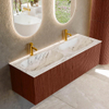 Mondiaz KURVE-DLUX Ensemble de mobilier de salle de bains - 140x46x40cm - 2 tiroirs - lavabo solid surface - double - 2 trous de robinet - Ruby SW1415710
