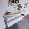 Mondiaz ALAN-DLUX Ensemble de meuble - 110cm - meuble Cale mat - 1 tiroir - Lavabo Cloud Glace suspendu - vasque Droite - 0 trous de robinet SW805898