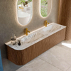 MONDIAZ KURVE-DLUX 175cm Meuble salle de bain avec module 25 G - couleur Walnut - 2 tiroirs - 1 porte - vasque STOR SMALL double / droite - 2 trous de robinet - couleur Glace SW1138107