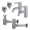 FortiFura Calvi Kit robinet lavabo - pour double vasque - robinet bas - bonde non-obturable - siphon design bas - Chrome brillant SW891984