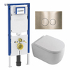 QeramiQ Dely Swirl Toiletset - 36.3x51.7cm - Geberit UP720 Duofix Sigma inbouwreservoir - 35mm zitting - geborsteld messing bedieningsplaat - ronde knoppen - glans wit SW1413878