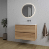 Adema Chaci Ensemble de meuble salle de bain - 80x46x55cm - 1 lavabo en céramique blanc - sans trous de robinet - 2 tiroirs - miroir rond avec éclairage - chêne SW816266