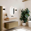 MONDIAZ THOR-DLUX 120cm meuble de salle de bains arrondi gauche + droite couleur Dusk avec 1 tiroir et 2 portes. Vasque suspendue CLOUD droite sans trou de robinet couleur Arena. SW1463408
