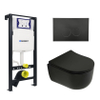 Plieger Kansas Toiletset - UP320 réservoir encastré - compact - WC suspendu - pressalit mince abattant wc - softclose - plaque de commande noire mate - boutons ronds - noir mat SW1223234