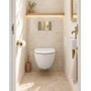 Pack WC QeramiQ Dely Swirl Compact - réservoir encastrable Geberit UP320 - avec bâti-support Burda - abattant slim - plaque de commande en plastique laiton brossé (or) - boutons ronds - blanc mat SW1595643