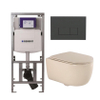 QeramiQ Dely Swirl Toiletset - 36.3x51.7cm - Geberit UP320 inbouwreservoir - met Burda frame - slimzitting - bedieningsplaat antraciet mat - rechthoekige knoppen - beige SW1164263