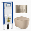 QeramiQ Dely Swirl Toiletset - 36.3x51.7cm - Geberit UP720 Duofix Sigma inbouwreservoir - 35mm zitting - geborsteld messing bedieningsplaat - rechthoekige knoppen - mat beige SW1416806