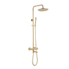 Fortifura Calvi Ensemble de douche à effet pluie - thermostatique - douche de tête 25cm - flexible métallique - douchette à main bâton - bec de baignoire pivotant - Laiton Brossé PVD (Or) SW1592514