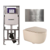 QeramiQ Dely Swirl Toiletset - 36.3x51.7cm - Geberit UP320 inbouwreservoir - met Burda frame - slim zitting - steel bedieningsplaat - rechthoekige knoppen - beige SW1130215
