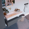 Mondiaz ALAN-DLUX Ensemble de meuble - 100cm - meuble - Plata mat - 1 tiroir - Lavabo Cloud Ostra suspendu - vasque gauche - 0 trous de robinet - Beige SW807760