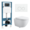 QeramiQ Dely Swirl Compact Toiletset - inbouwreservoir QeramiQ flush - 25mm zitting - kunststof bedieningsplaat glans wit - ronde knoppen - mat wit SW1590800