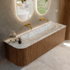 MONDIAZ KURVE-DLUX 145cm Meuble salle de bain avec module 25 G - couleur Walnut - 1 tiroir - 1 porte - vasque BIG LARGE droite - sans trou de robinet - couleur Glace SW1138035