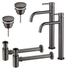 FugaFlow Eccelente Sobrado Slim Kit robinet lavabo - pour double vasque - robinet rehaussé - bonde clic clac - siphon design bas - Gunmetal PVD SW1124090