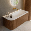 MONDIAZ KURVE 105cm Meuble salle de bain avec module 25 G - couleur Walnut - 1 tiroir - 1 porte - vasque BIG SMALL droite - sans trous de robinet - Talc SW1138297