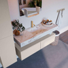 Mondiaz ALAN-DLUX Ensemble de meuble - 130cm - meuble Linen mat - 2 tiroirs - Lavabo Cloud Frappe suspendu - vasque Centre - 1 trou de robinet SW804744