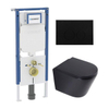 QeramiQ Dely Toiletset - 36.3x51.7cm - diepspoel - rimless - Geberit UP720 inbouwreservoir - softclose toilet zitting 35 mm - kunststof mat zwarte bedieningsplaat - ronde knoppen - mat zwart SW1427108