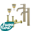 FugaFlow Eccelente Sobrado Kit robinet lavabo - pour double vasque - robinet rehaussé - bonde non-obturable - siphon design - Laiton brossé PVD SW1124247