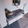 Mondiaz ALAN-DLUX Ensemble de meuble - 130cm - meuble Cale mat - 2 tiroirs - Lavabo Cloud Lava suspendu - vasque Droite - 0 trous de robinet SW808457