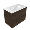 Saniclass Holz Atelier Ensemble de meubles de salle de bains - 80x45x62cm - Vygo lavabo en céramique blanc - 1 vasque - sans trou de robinet - 2 tiroirs - chêne charcoal mat (bois) SW1437740