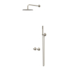 IVY Bond Ensemble de douche à effet pluie - encastré - symmetry - inverseur arrêt 2 voies - bras de plafond 15cm - douche de tête slim 20cm - support avec sortie - flexible de douche 150cm - douchette satin spray - Nickel brossé PVD SW1033650