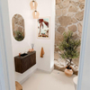 Mondiaz JOYA-DLUX 71.6cm toiletmeubel - ronding rechts kleur Walnut - Wastafel FAYE positie Links 1 kraangat kleur Lava. SW1422469