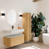 MONDIAZ THOR-DLUX Meuble de salle de bains - 100cm - arrondi gauche + droite - couleur Oak - 1 tiroir - 2 portes - Vasque suspendue CLOUD Milieu 1 trou de robinet couleur Opalo SW1467316