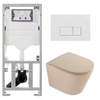 QeramiQ Dely Toiletset - 36.3x51.7cm - diepspoel - rimless - Geberit UP320 inbouwreservoir - softclose toilet zitting - glans witte bedieningsplaat - rechthoekige knoppen - mat beige SW1242410