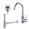 Fortifura Calvi Wastafelkraanset - hoge wastafelkraan - draaibare - uitloop - klikwaste plug - design - sifon - hoogglans chroom SW915261