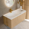 MONDIAZ KURVE-DLUX 105cm Meuble salle de bain avec module 25 D - couleur Oak - 1 tiroir - 1 porte - vasque BIG SMALL gauche - 1 trou de robinet - couleur Opalo SW1137557