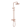 Fortifura Calvi Regendoucheset - thermostatisch - 25cm hoofddouche - metalen slang - staaf handdouche - draaibare baduitloop - PVD - geborsteld koper SW1592523