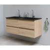 Basic Bella Meuble salle de bains avec lavabo acrylique Noir 120x55x46cm 2 trous de robinet Chêne SW491756