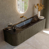 Mondiaz KURVE-DLUX Ensemble de meubles de salle de bains - 160x46x40cm - 1 tiroir - 2 portes - lavabo solid surface - milieu - sans trou de robinet - Shadow SW1414675