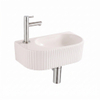 QeramiQ Fuente Fontein - 40x22x12cm - ribbel - halfrond - fonteinkraangat links - keramiek - fonteinkraan geborsteld RVS - verlaagd sifon - afvoerplug - linnen SW1583210