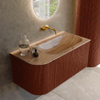MONDIAZ KURVE-DLUX Meuble de salle de bains 95cm arrondi à gauche couleur Ruby avec 1 tiroir et 1 porte. Lavabo BIG SMALL à droite sans trou de robinet Arena. SW1431510