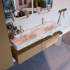 Mondiaz ALAN-DLUX Ensemble de meuble - 150cm - meuble Oro mat - 2 tiroirs - Lavabo Cloud Glace suspendu - vasque Gauche et droite - 2 trous de robinet SW806134
