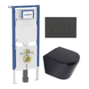 QeramiQ Dely Toiletset - 36.3x51.7cm - diepspoel - rimless - Geberit UP720 inbouwreservoir - softclose toilet zitting 35 mm - bedieningsplaat antraciet mat - rechthoekige knoppen - mat zwart SW1427996