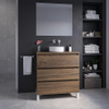 Adema Chaci PLUS Ensemble de meuble - 79.5x86x45.9cmcm - vasque à poser sur plan - robinets encastrables Inox - 3 tiroirs - miroir rectangulaire - Noyer (bois SW1027199