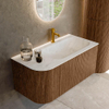 MONDIAZ KURVE-DLUX 95cm Meuble salle de bain avec module 25 G - couleur Walnut - 1 tiroir - 1 porte - vasque BIG SMALL droite - 1 trou de robinet - couleur Opalo SW1137617