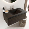 Mondiaz BUKLA Badkamermeubelset - 80x45x34cm - 1 kraangat - wasbak midden - solid surface - Urban - greeploos - 1 lade - Melamine - Dark brown SW704919