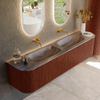 MONDIAZ KURVE-DLUX Meuble de salle de bains 190cm arrondi Gauche + Droite couleur Ruby avec 2 tiroirs et 2 portes. Plan-vasque STOR SMALL Double sans trou de robinet Oza. SW1432844
