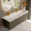 Mondiaz KURVE Ensemble de meuble de salle de bains - 145x46x40cm - 1 tiroir - 1 porte - lavabo solid surface - gauche - 2 trous de robinet - Shadow SW1414119