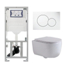 QeramiQ Dely Swirl Pack WC - 36.5x53cm - réservoir encastré Geberit UP320 - abattant mince - plaque de commande sigma blanche - boutons ronds - blanc brillant SW1126083