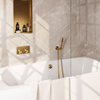 BRAUER Gold Edition mitigeur de baignoire encastré thermostatique - boutons poussoirs SET 03 - combinaison de remplissage de baignoire - douchette à main barre - flexible de douche - coude de raccordement mural - or brossé PVD SW925665
