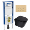 QeramiQ Dely Toiletset - 36.3x51.7cm - diepspoel - rimless - Geberit UP720 inbouwreservoir - softclose toilet zitting - 35mm - bedieningsplaat beige - ronde knoppen - mat zwart SW1427993