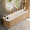 MONDIAZ KURVE-DLUX 170cm Meuble salle de bain avec module 25 G et D - couleur Oak - 1 tiroir - 2 portes - vasque LEAF double - sans trou de robinet - couleur Frappe SW1137391