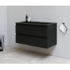 Basic Bella Meuble salle de bains avec lavabo acrylique Noir 100x55x46cm sans trous de robinet Noir mat SW491731