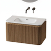 Royal Plaza Terra Edge Ensemble meuble de salle de bains - 80x45.5x46cm - vasque en céramique blanc brillant - 1 vasque - sans trous de robinet - 2 tiroirs - sandwood (chêne clair) SW1471928