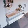 Mondiaz ALAN-DLUX Ensemble de meuble - 130cm - meuble Talc mat - 1 tiroir - Lavabo Cloud Frappe suspendu - vasque Gauche - 0 trous de robinet SW805236