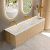 MONDIAZ KURVE-DLUX 155cm Meuble salle de bain avec module 25 D - couleur Oak - 2 tiroirs - 1 porte - vasque LEAF double / gauche - sans trou de robinet - couleur Opalo SW1137613